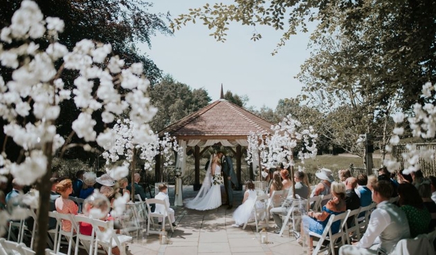 Outdoor ceremony set up at Moddershall Oaks