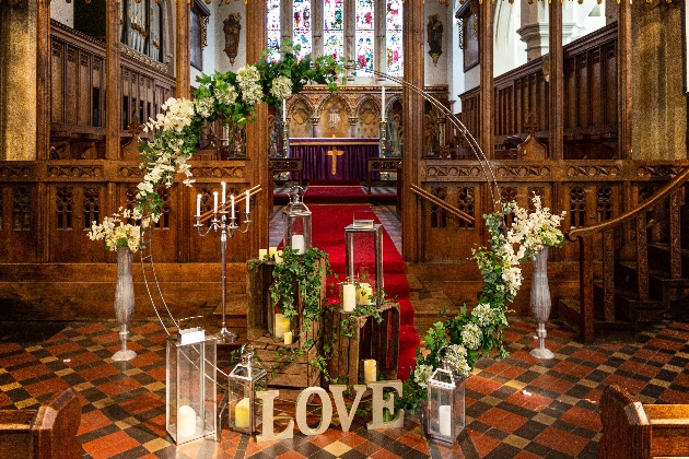 Floral hoop in a church