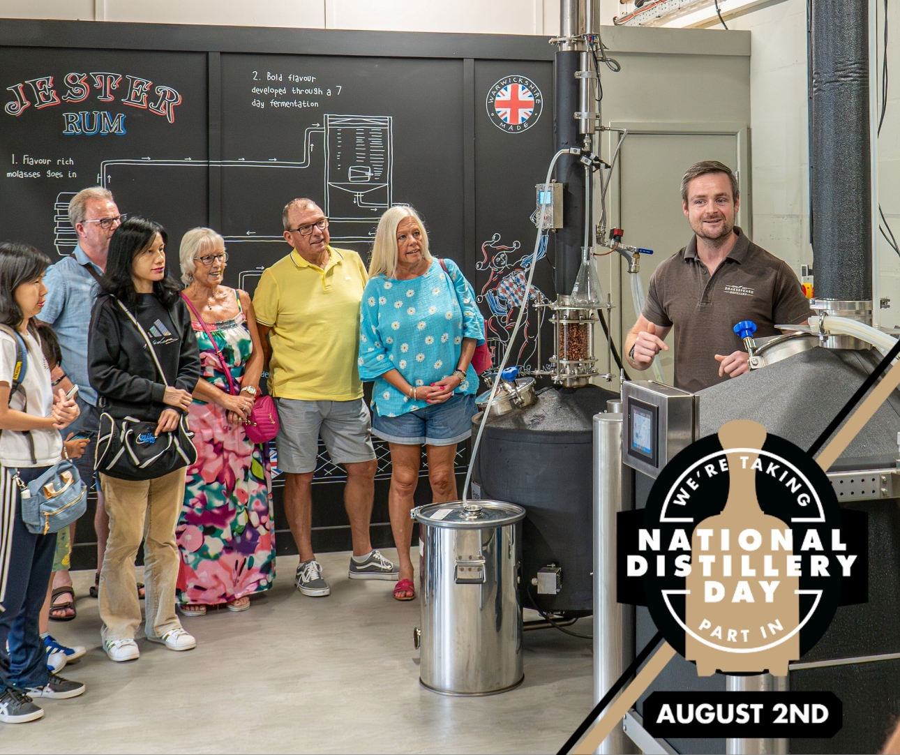 Shakespeare Distillery tour guide and attendees